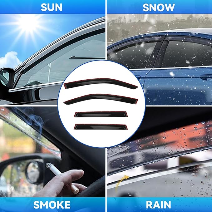 4pcs Front+Rear Smoke Tint Sun/Rain Guard Outside Mount Tape-On Vent Window - Image 3