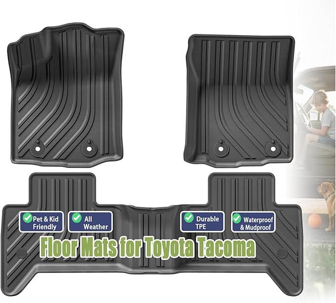 TPE Car Floor Mats for Toyota Tacoma 2016-2023 Double Cab, Custom Fit Carpet by Pyniro