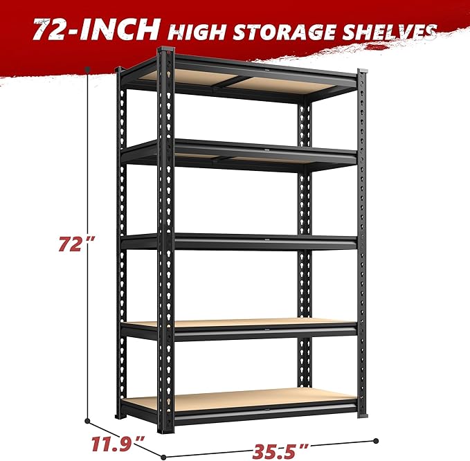 REIBII 2020LBS Storage Shelves 5 Tier Garage Shelving Heavy Duty Adjustable - Image 3