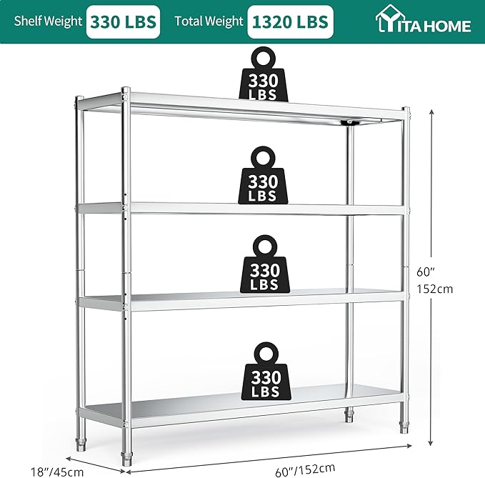 YITAHOME NSF Stainless Steel Shelves, Heavy Duty Shelving - Image 2