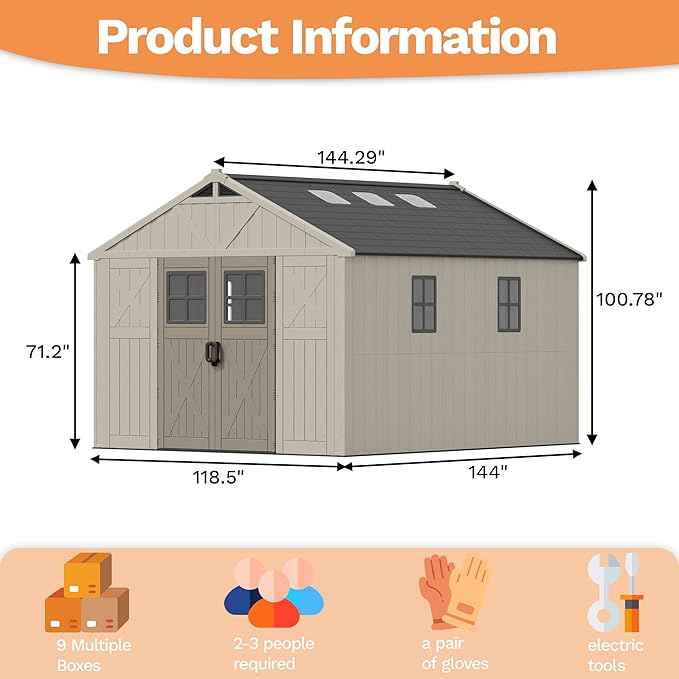 Devoko 10 x 12 FT Plastic Outdoor Storage Shed - Image 5