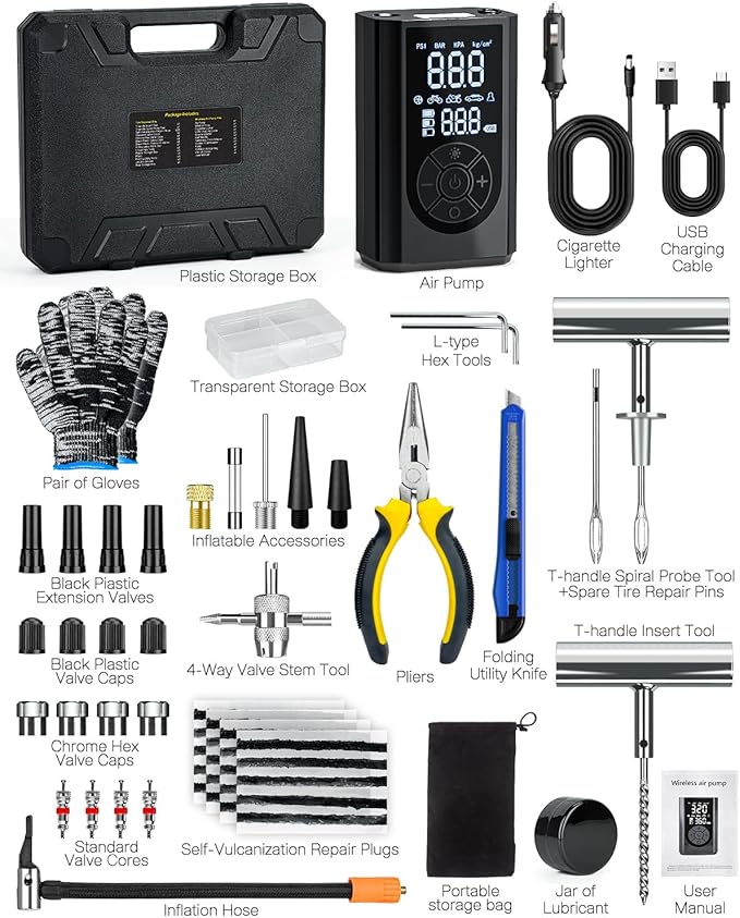 Tire Repair Kit with Portable Air Compressor, Tire Plug Kit 58PCS with Cordless - Image 4
