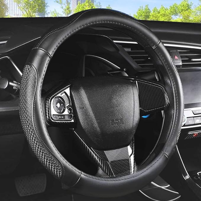 Leather Car Steering Wheel Cover 15 inch Universal Fit Microfiber Steering by XIANGDINGCAR
