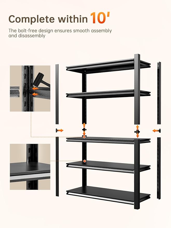 JHYKHG 63" H Storage Shelves, 5-Tier Heavy Duty Garage Shelving, Adjustable - Image 7