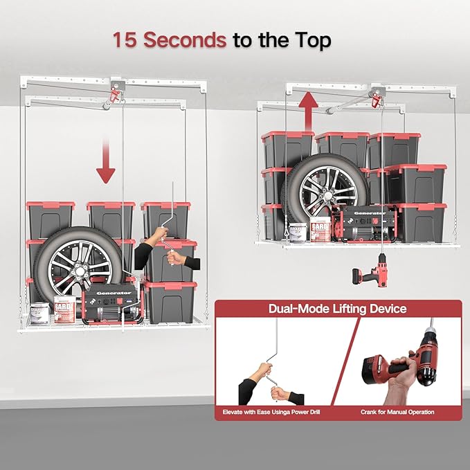 Overhead Garage Storage Rack, Adjustable Heavy-duty 4x4 Ft Ceiling Storage Racks - Image 7