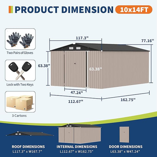 10x14 FT Metal Storage Sheds Outdoor, Metal ToolShed - Image 2
