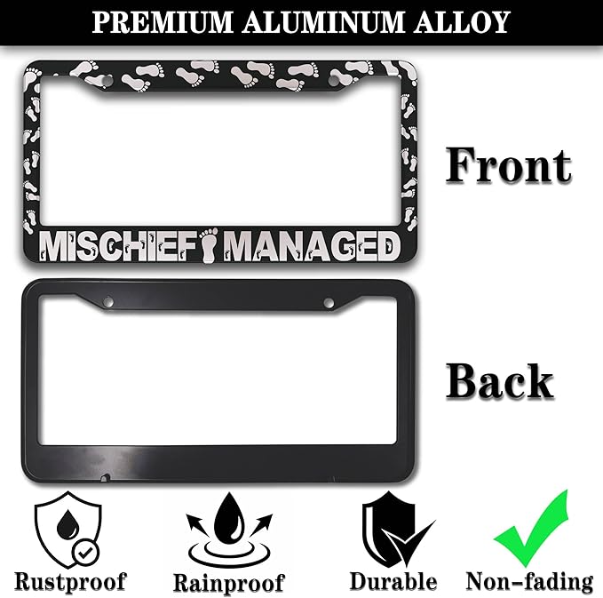 Automotive Exterior Accessories Black and White License Plate Frames Mischief - Image 3