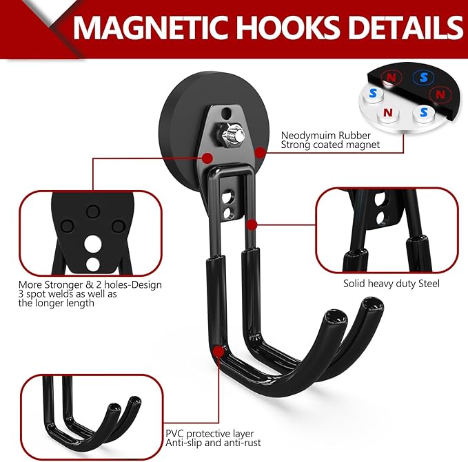 3-H Heavy Duty Magnet Garage Hooks 4 Pack, J Shape Strong Magnetic Hooks - Image 4