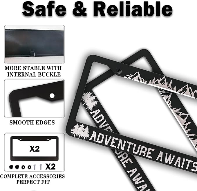 License Plate Frames Black and White License Plate Frame Adventure Awaits - Image 4
