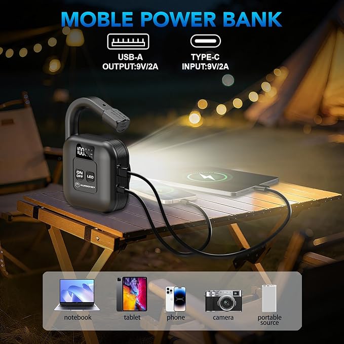 Portable Car Jump Starter with Camp Light, 2000A Peak, Ultrasafe 12V Battery - Image 5