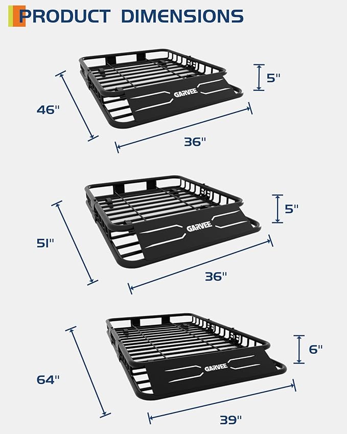 64" x 39" Universal Roof Rack Carrier Basket, 200 Lbs Capacity Car Cargo Rack - Image 3