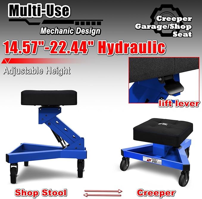 Mechanic Stool with Wheels, Hydraulic Adjustable Shop Stool on Wheels, Garage - Image 3