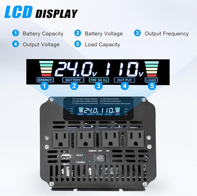4000 Watt Power Inverter, Car Inverter 24V DC to 110V/120V AC Converter - Image 2