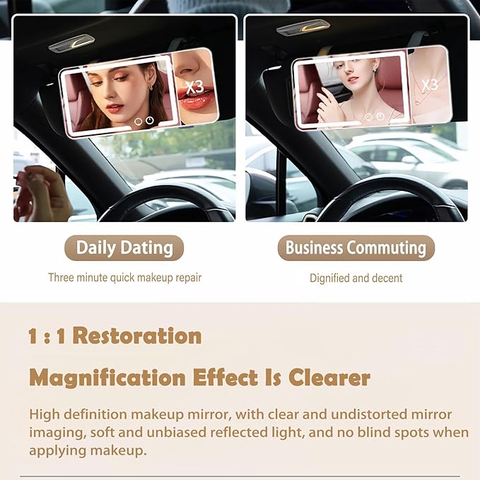 Car Sun Visor Vanity Mirror, Dimmable Touch Screen Makeup Mirrors - Image 4
