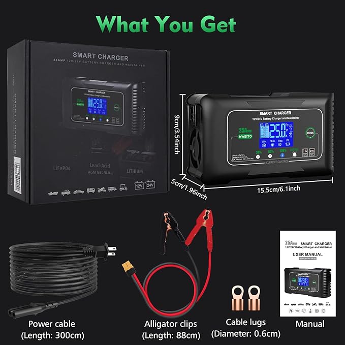 25 Amp Lithium Battery Charger, 12V and 24V Lifepo4, Lead-Acid Battery Charger - Image 6