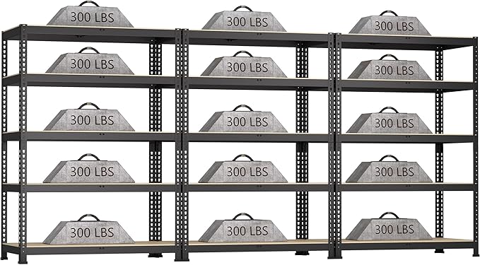 3 Packs 35.5" W x 16" D x 71" H Adjustable Garage Storage Shelves by BuxWellBang