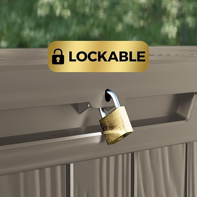 80 Gallon Lockable Resin Deck Box, Waterproof & UV-Resistant Outdoor Storage Box - Image 7