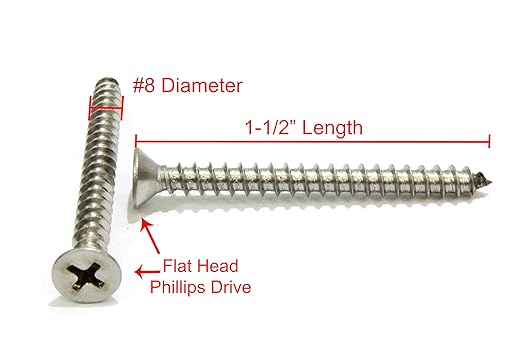 Bolt Dropper #8 X 1-1/2'' Stainless Steel Flat Head Phillips Wood Screw - Image 2
