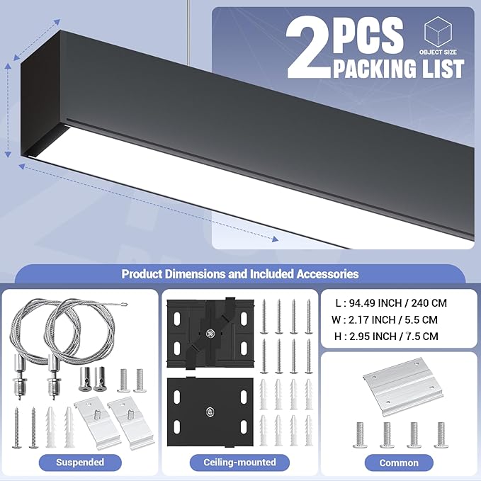8FT LED Linear Light, 100/90/80/70/60W Up and Down Light, 3000/4000/5000K CCT - Image 7