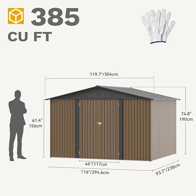 DWVO 10x8FT Outdoor Storage Shed, Spacious Metal Tool Shed - Image 8