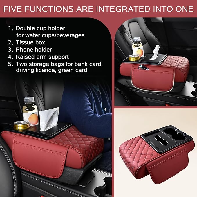 5 in 1 Car Armrest Storage Box for Center Console, Armrest Cushion Cover for Car - Image 4