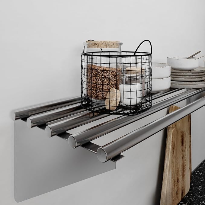 AmGood 14 in. x 36 in. NSF Stainless Steel Tubular Wall Shelf | Heavy-Duty - Image 8