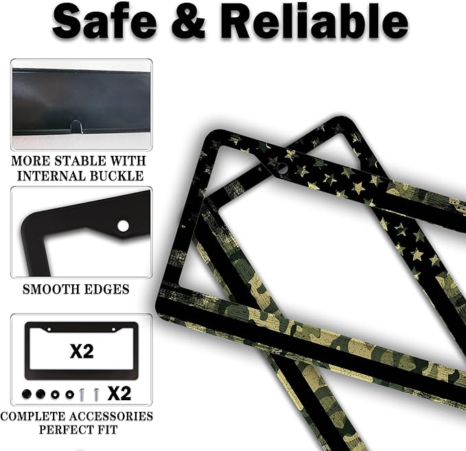 License Plate Frame Multicolor License Plate Holder USA Flag Black Camo - Image 4