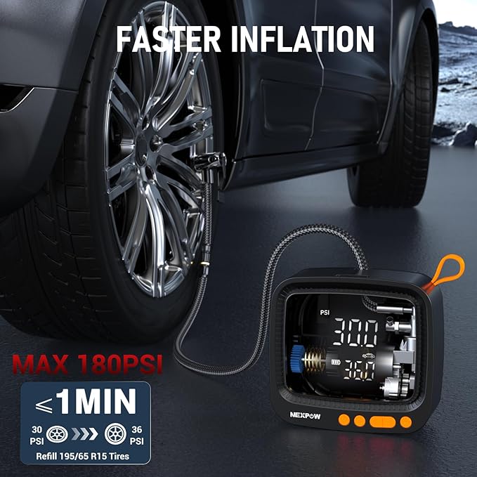 NEXPOW Tire Inflator Portable Air Compressor, 180 PSI Cordless Air Pump - Image 2