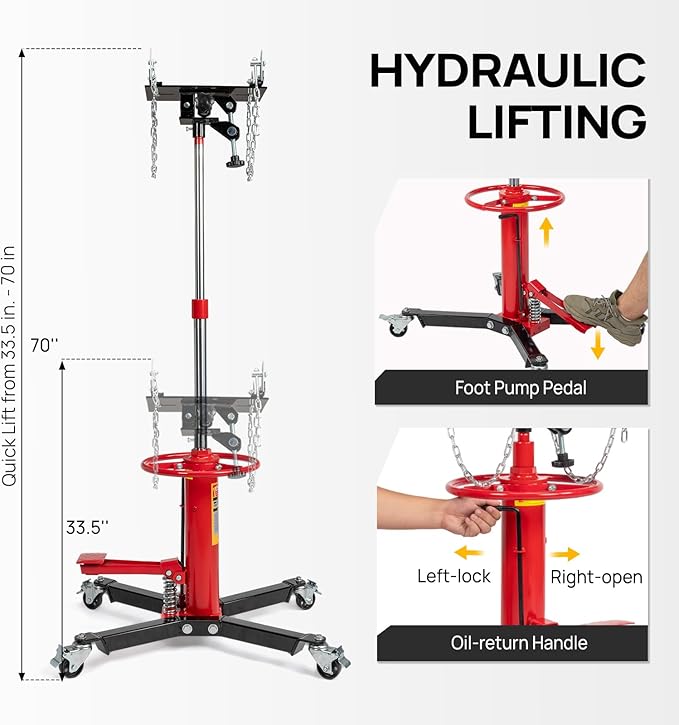 TUFFIOM Transmission Jack, 1660 lbs 3/4-Ton Hydraulic 2-Stage High Lift - Image 4
