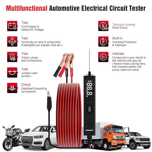 Car Circuit Tester, 12V & 24V DC Automotive Test Light, LED Power Circuit Probe - Image 4