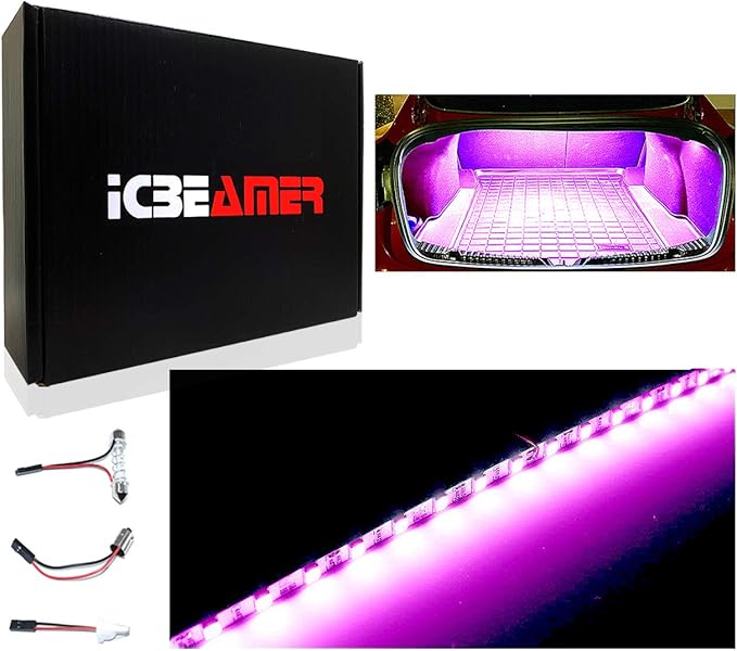 ICBEAMER 12" Purple 18SMD 2835 LED Strip Light Universal Fit Car Trunk Cargo - Image 7