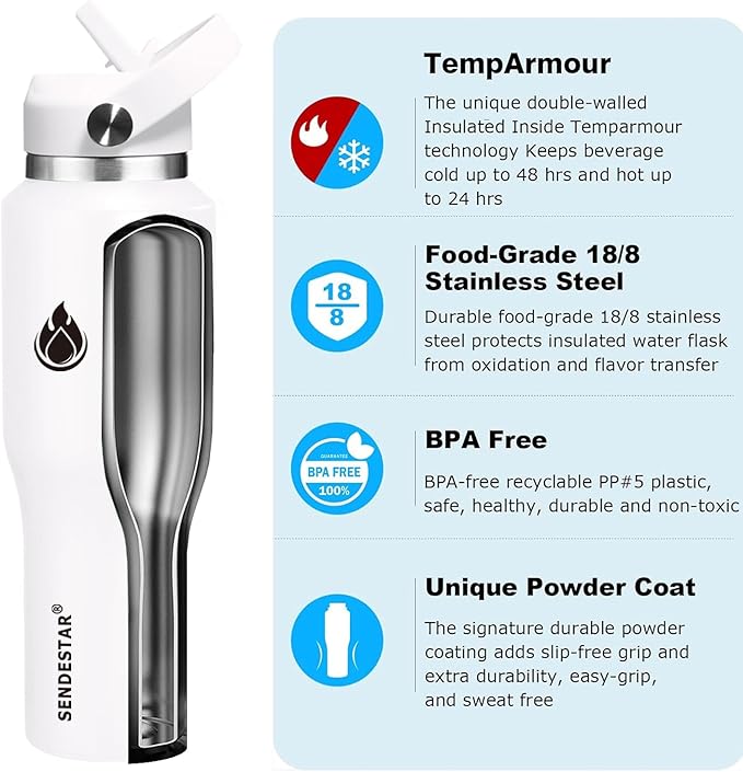 SENDESTAR 40oz Water Bottle Wide Mouth Stainless Steel Vacuum Insulated Double - Image 3