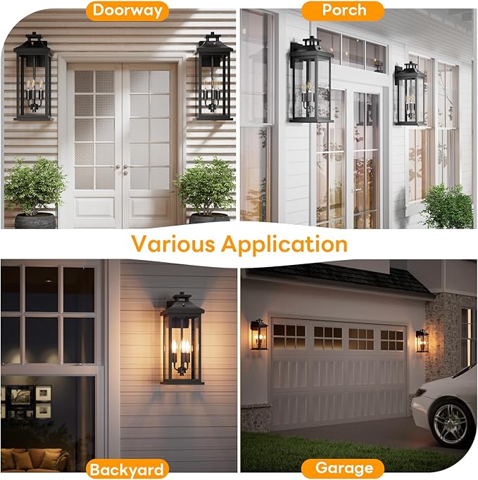 20" Large Dusk to Dawn Outdoor Lights 3-Light, 2 Pack Black Modern Exterior - Image 6