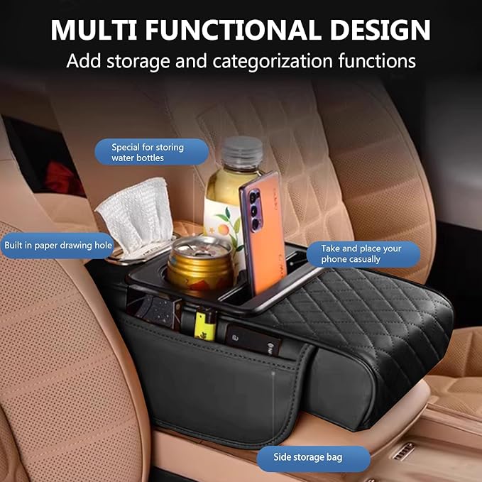 Universal Car Armrest Cushion Organizer, Leather Armrest Cover - Image 2