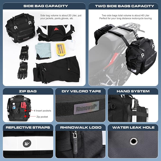 Rhinowalk Motorcycle Saddlebag Waterproof Motor Luggage Pack Quick Release - Image 4