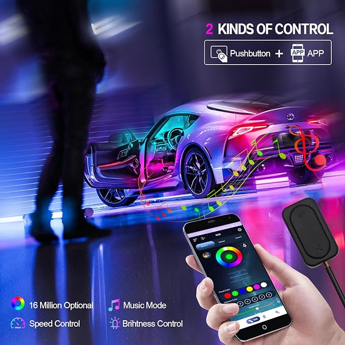 New Version Dreamcolor Acrylic Car Interior Lights 10 in 1 RGB LED Strip Lights - Image 5