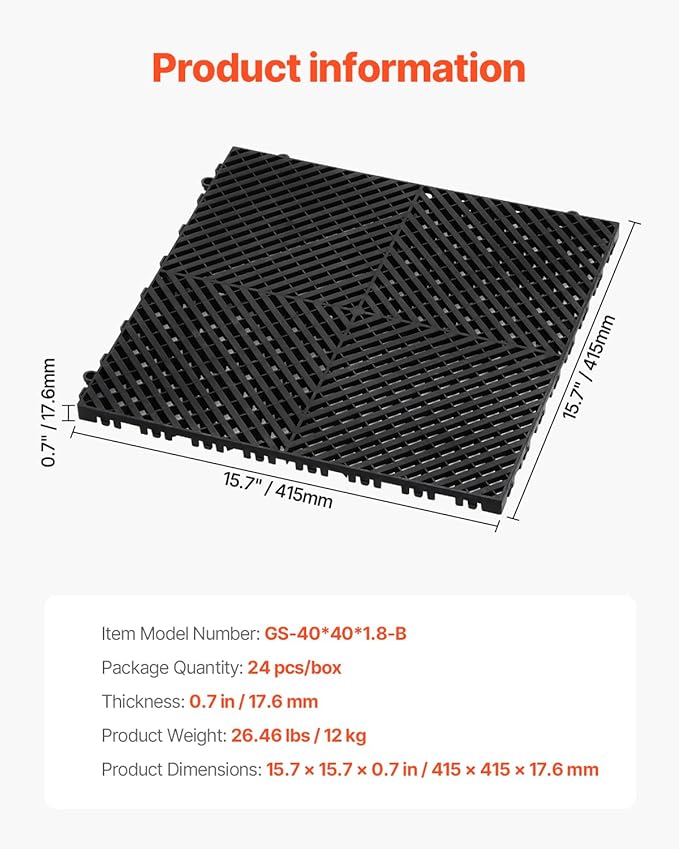 VEVOR Interlocking Drainage Mat, 15.7” x 15.7” Modular Interlocking Cushion - Image 7