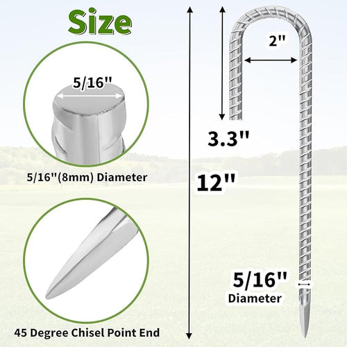 12 Inch Ground Stakes Heavy Duty J Hook 60-Pack Metal Spikes Galvanized Ground - Image 2