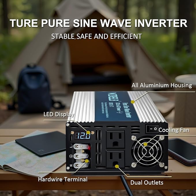 WZRELB 3500W Pure Sine Wave Inverter, Car Power Inverter 12V DC to 110V 120V AC - Image 2