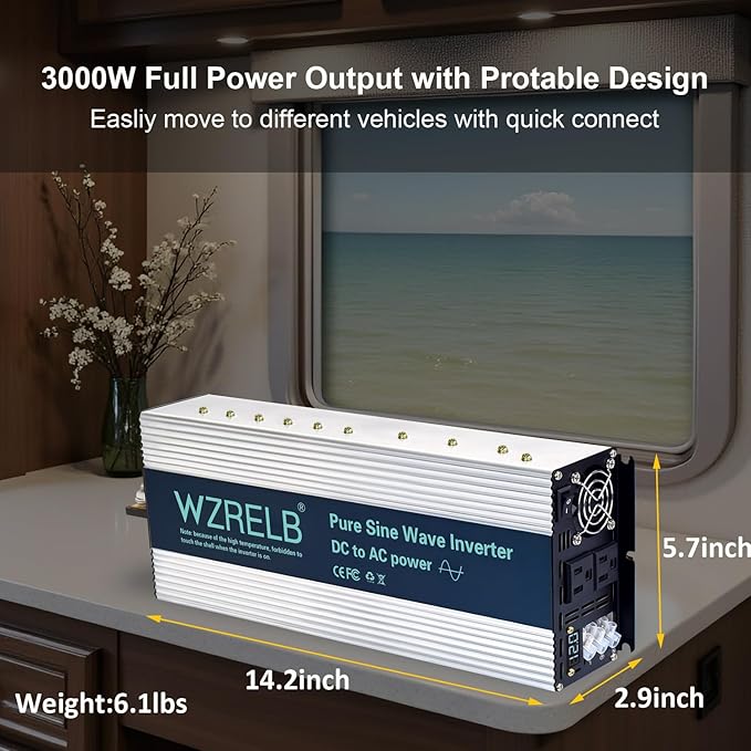 WZRELB 3500W Pure Sine Wave Inverter, Car Power Inverter 12V DC to 110V 120V AC - Image 7