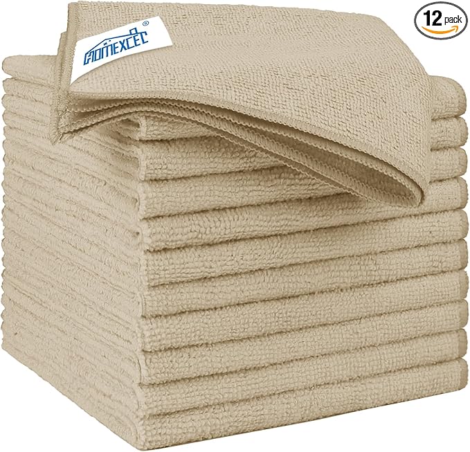HOMEXCEL Brown Microfiber Cleaning Cloth 12 Pack, 12.5 x 12.5 inch Microfiber by HOMEXCEL