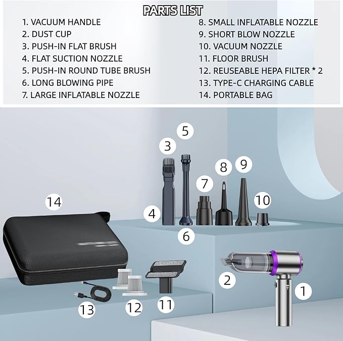 Handheld Car Vacuum Cleaner, 21000PA Rechargeable High Power Cordless Mini - Image 2