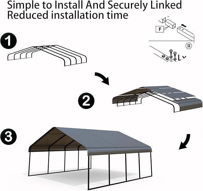 Heavy Duty Metal Carport 20x20 ft Galvanized Steel Carport Shelter - Image 6