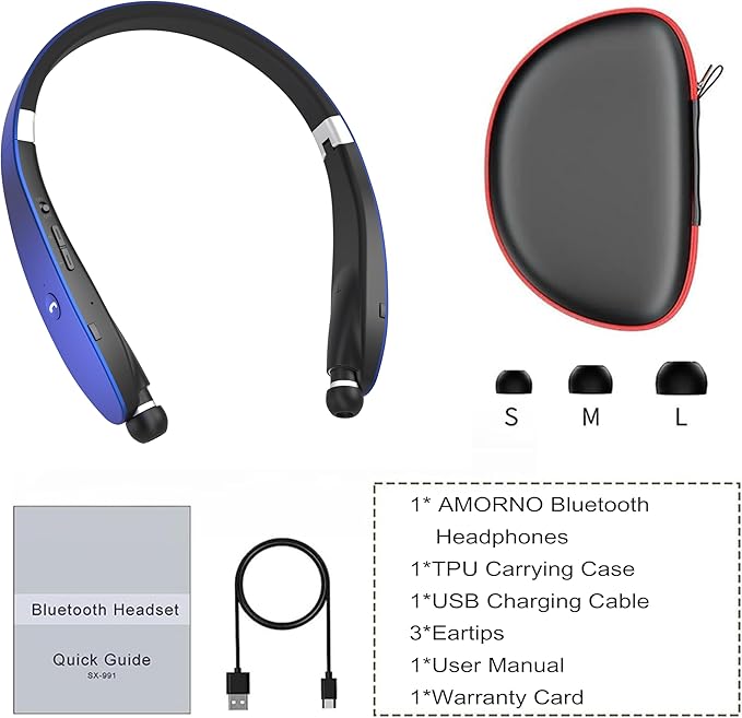 AMORNO Foldable Bluetooth Headphones Wireless Neckband Headset - Image 7