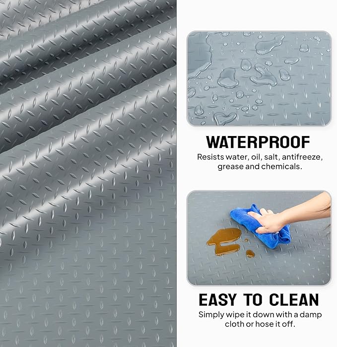 TUFFIOM 7.5 x 17 FT Garage Floor Mat, Thickened Diamond Plate PVC Garage Mats - Image 3
