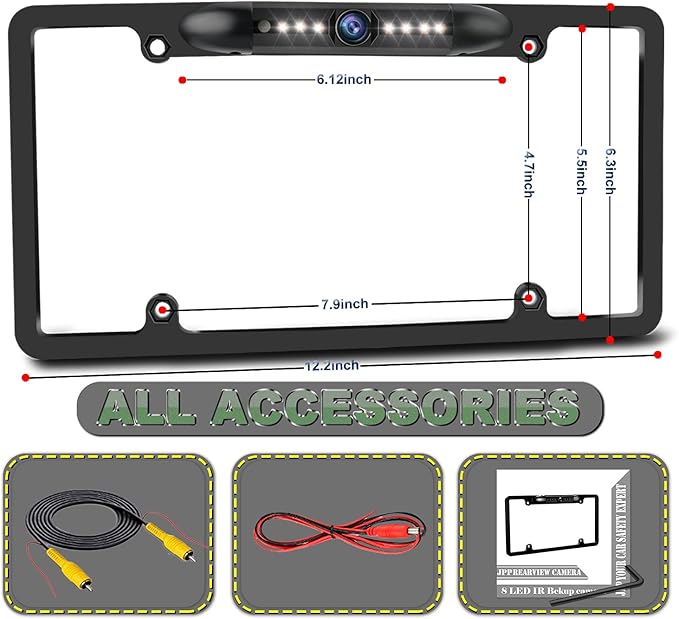 JPP License Plate Backup HD Camera, Rear View Camera 170° Viewing Angle - Image 7