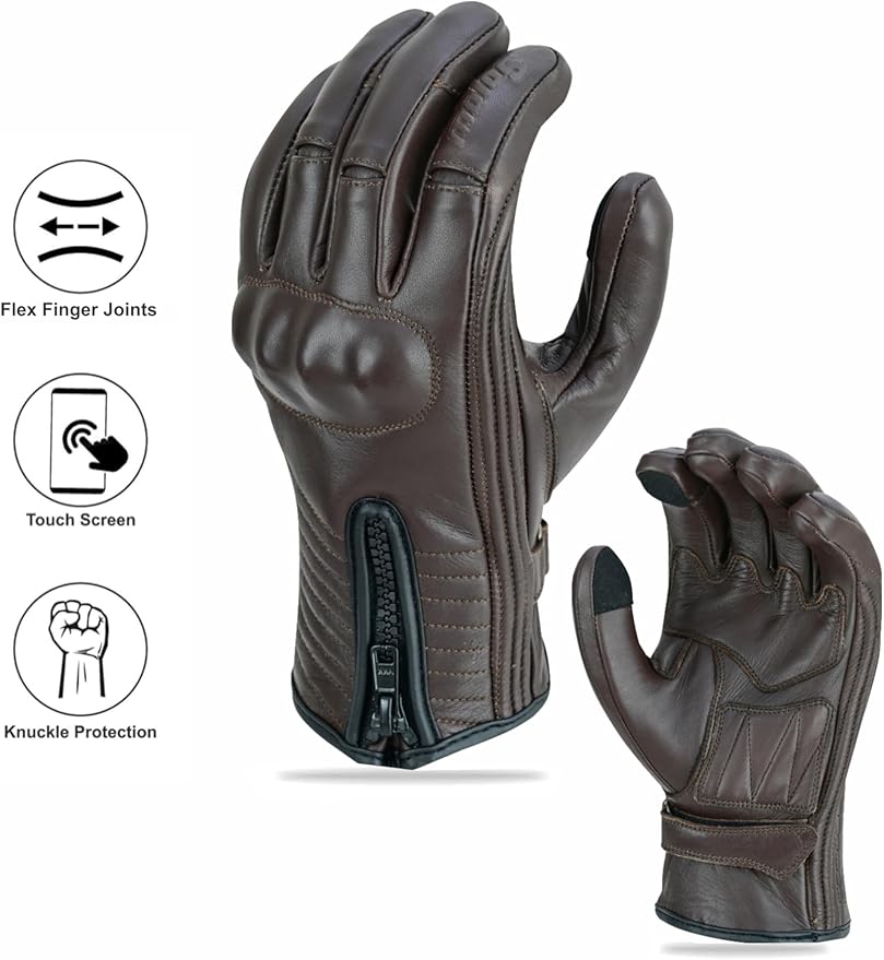 Full Finger Leather Motorcycle Gloves - Image 4