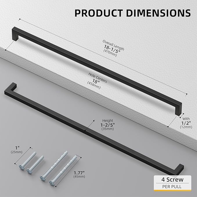 goldenwarm 2 Pack 18INCH Black Cabinet Pulls Kitchen Cabinet Handles-LSJ12BK458 - Image 2