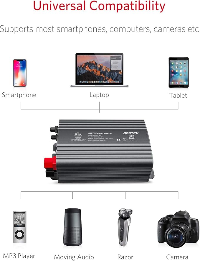 BESTEK 500W Power Inverter DC 12V to 110V AC Converter - Image 6