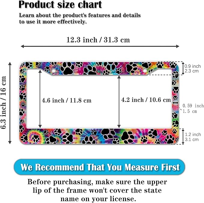 License Plate Cover for Men Multicolor License Plate Frames for Women Tie Dye - Image 2